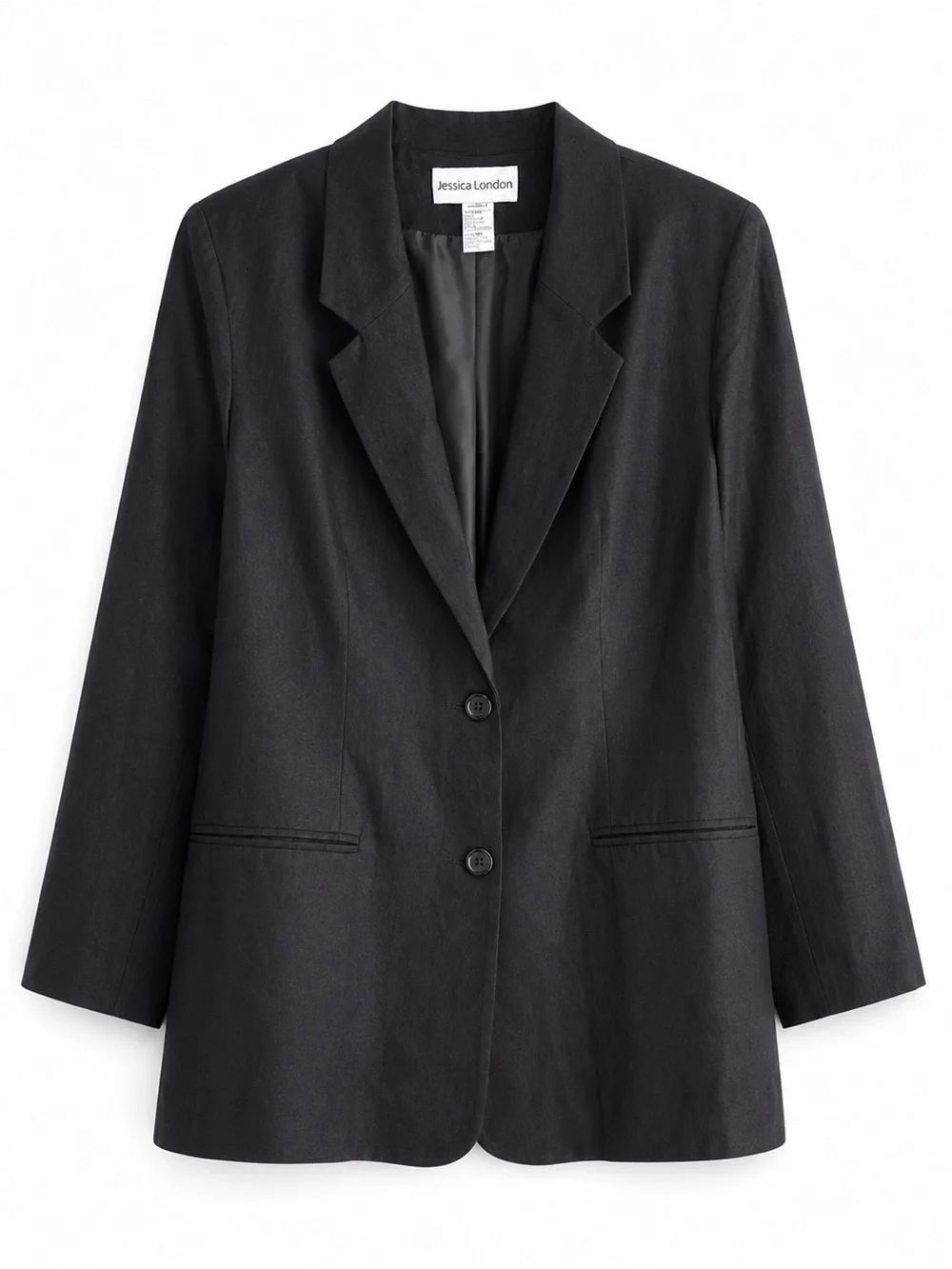 Jessica London Black Women's Two-Button Notch Lapel Blazer Linen blend sz 24